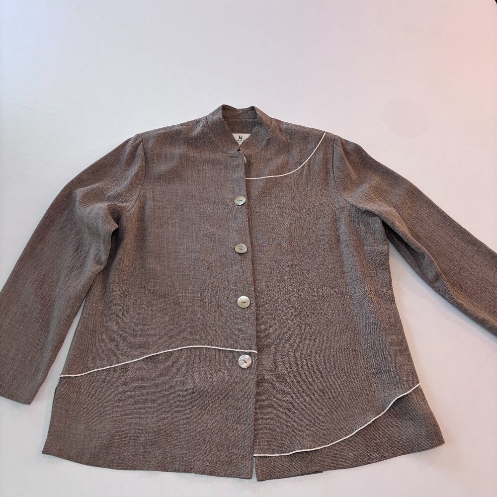 Emmelle Womens Light Brown Long Sleeve Blazer Blouse Large Abstract Design